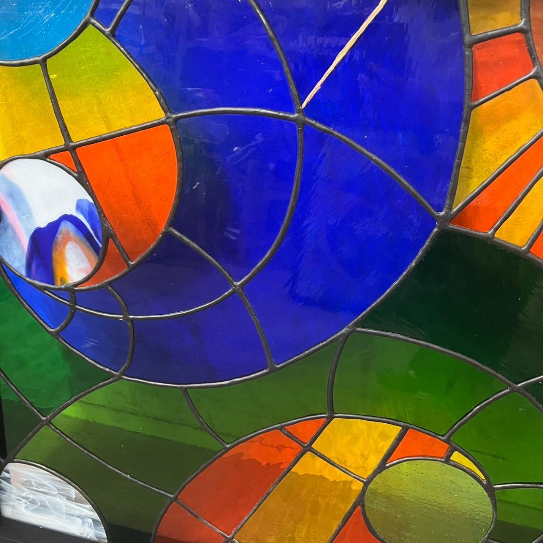 大型　ヴィンテージ　ステンドグラス　アンティークパネル 84.5×81