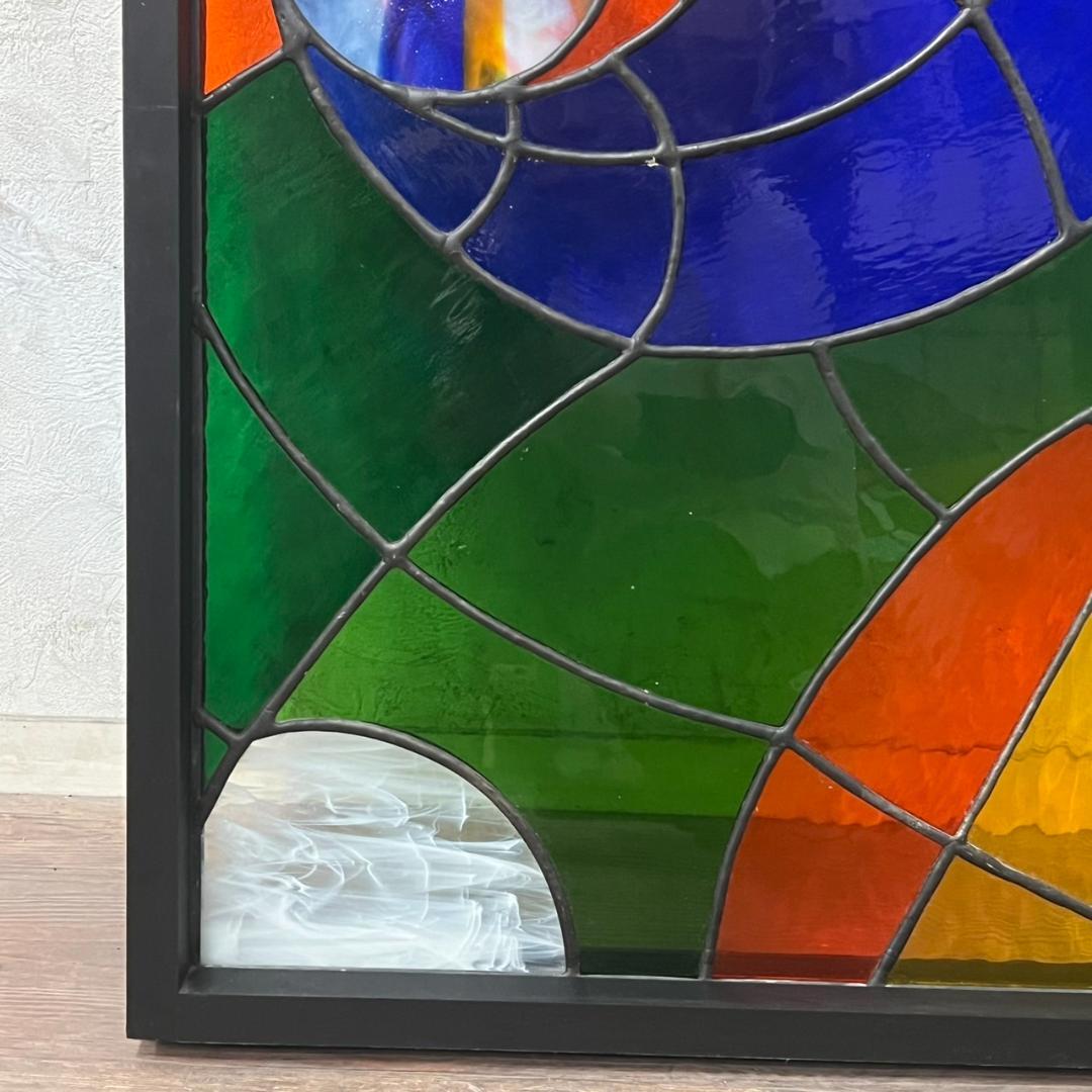 大型　ヴィンテージ　ステンドグラス　アンティークパネル 84.5×81