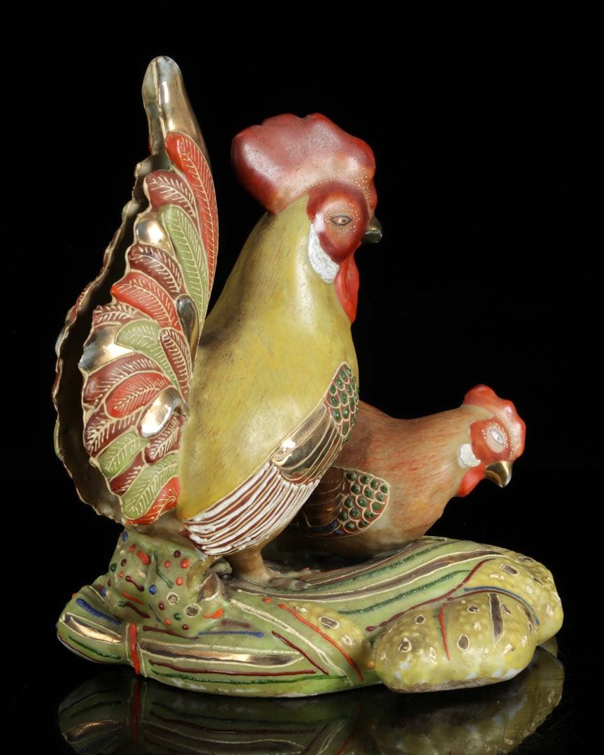 九谷焼 色絵金彩 酉 置物 木箱付 鶏 鳥 縁起物 吉祥 開運 古美術品 骨董品