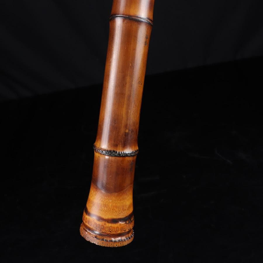 Y3273-4 琴古流 尺八 隆風銘 銀三線 螺鈿細工 全長54.5㎝ 竹製