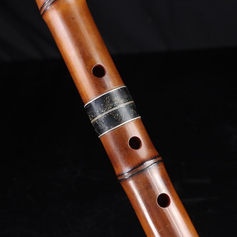 Y3273-4 琴古流 尺八 隆風銘 銀三線 螺鈿細工 全長54.5㎝ 竹製