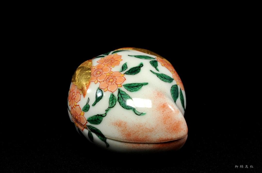 五代 三浦竹泉 色絵 桃 香合 共箱 茶道具