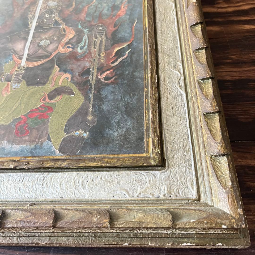 仏画 不動明王 額装 肉筆 彩色 古画 仏教美術 E