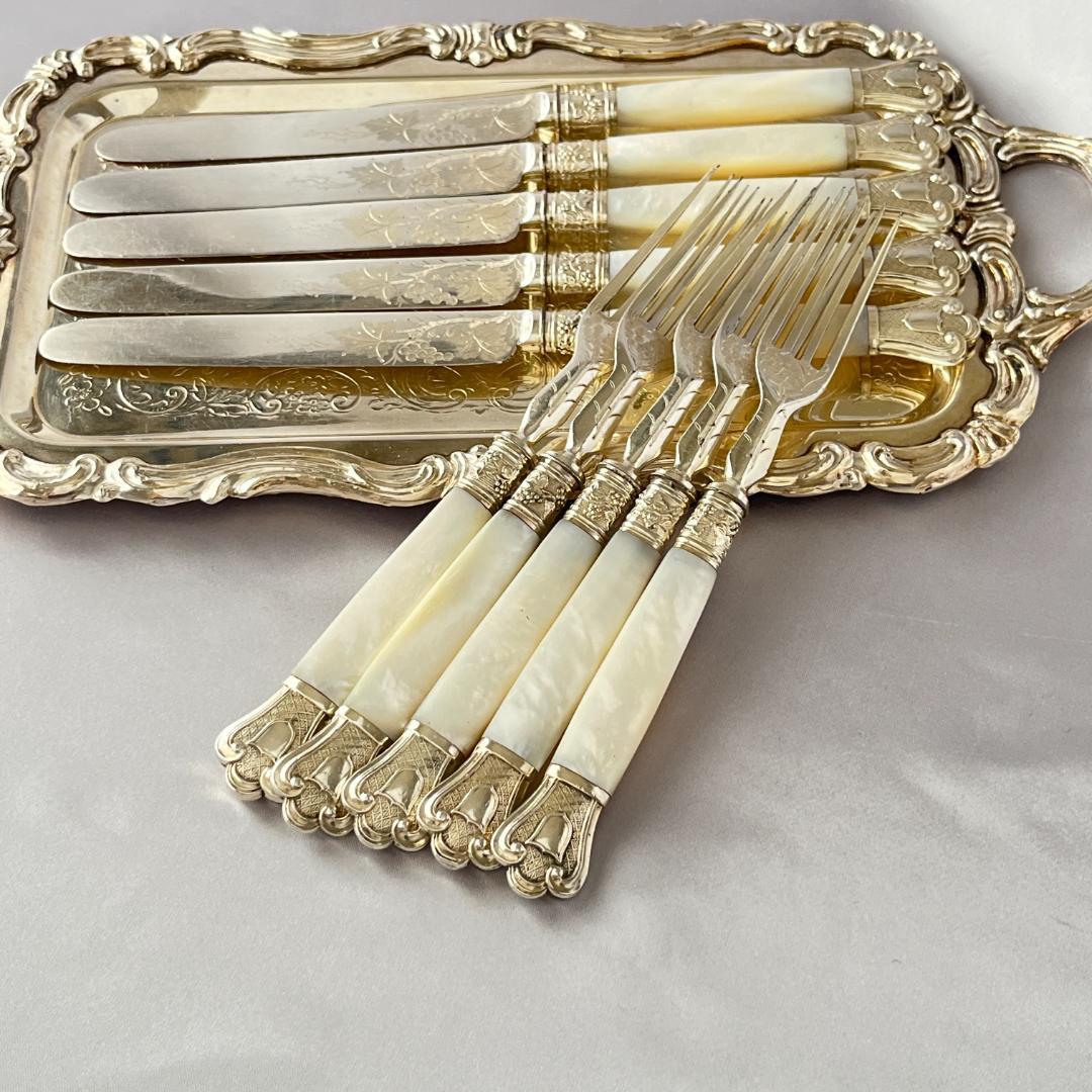 【白蝶貝】パストリーセット10本 マザーオブパール 葡萄と蔦のデコレーション