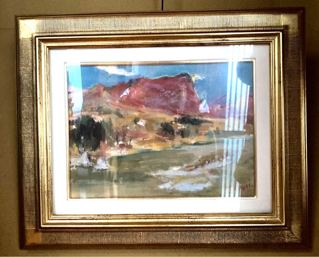 山　紅葉　風景画　油絵　アンティーク