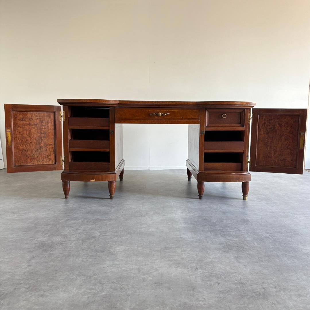 ロココ様式 ラグジュアリーデスク　レザートップ＆真鍮装飾付き鍵付き収納