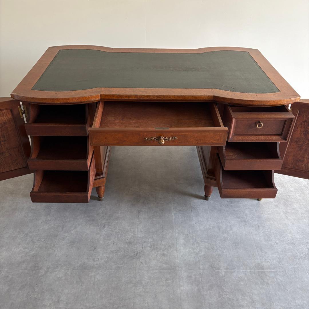 ロココ様式 ラグジュアリーデスク　レザートップ＆真鍮装飾付き鍵付き収納