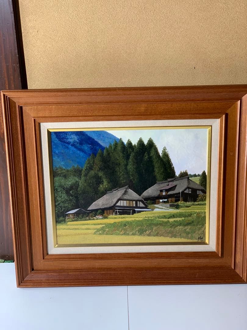 真作 風景画 油彩 真贋保証佐藤忠彦 『 山村の秋 』 群馬県油彩 F6 額装