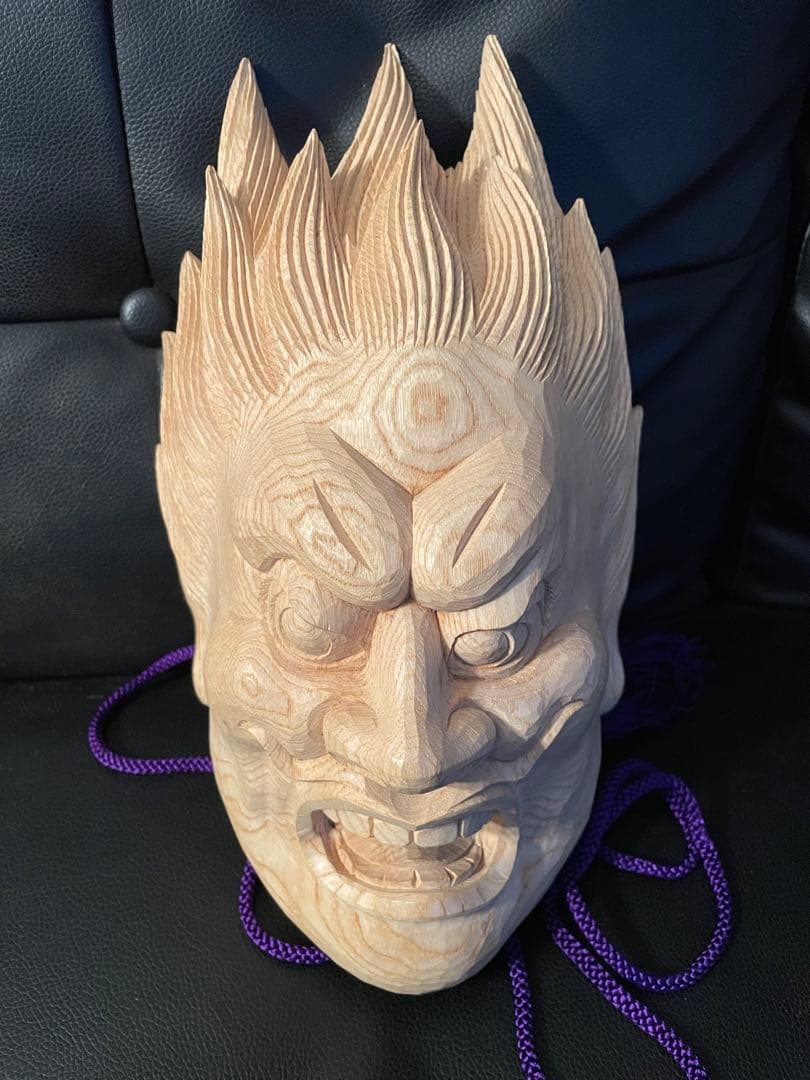 伐折羅大将　手彫り　とても立派な木彫りのお面　名入り