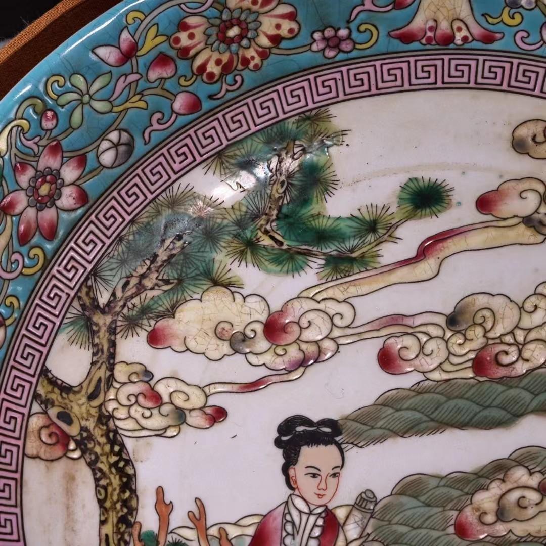 中国古美術・旧蔵粉彩・陶磁器中皿・人物風景絵・置物・純手描き・箱付・文房具・禮品