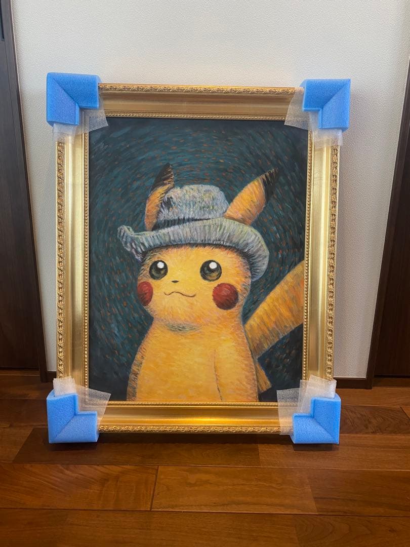 ゴッホピカチュウ　キャンバスアート　金枠Mサイズ　ポストカード、アートプリント付