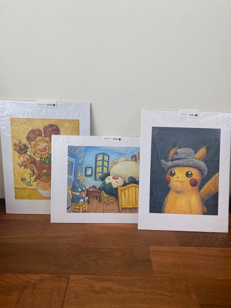 ゴッホピカチュウ　キャンバスアート　金枠Mサイズ　ポストカード、アートプリント付