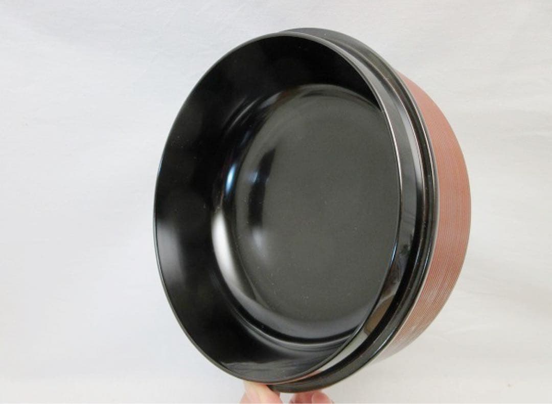 未使用 茶道具 平安象彦 木製溜塗 千筋菊紋 喰籠 菓子器 内黒 底印 共箱