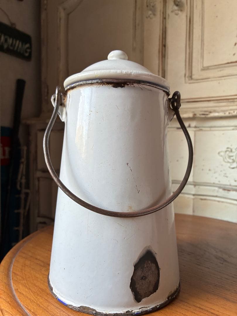 フランス　アンティーク ホーロー ミルク　ポット　キャリー 缶　Maggi青文字