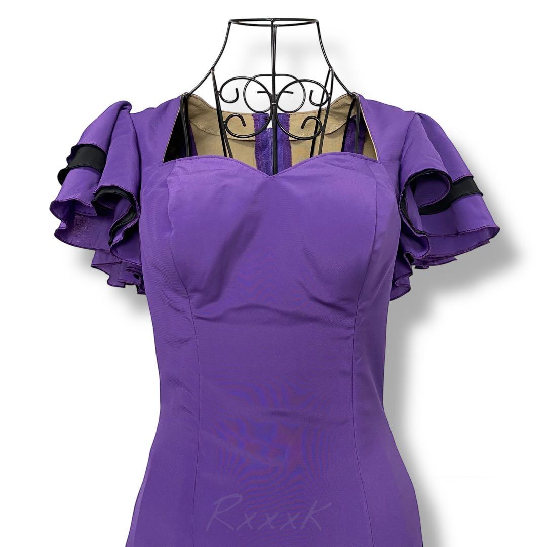 フラメンコ 衣装 ロングドレス ワンピース フリル 紫 黒