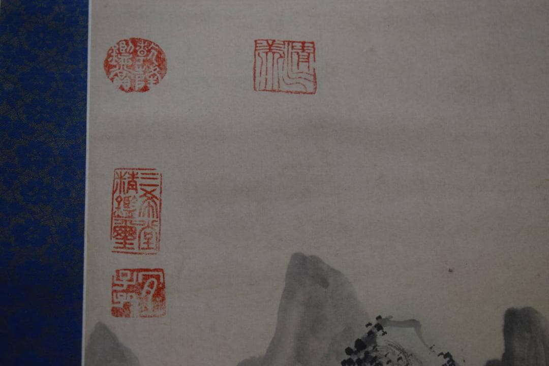 真作/墨林/春景山水人物図/布袋屋掛軸HI-84