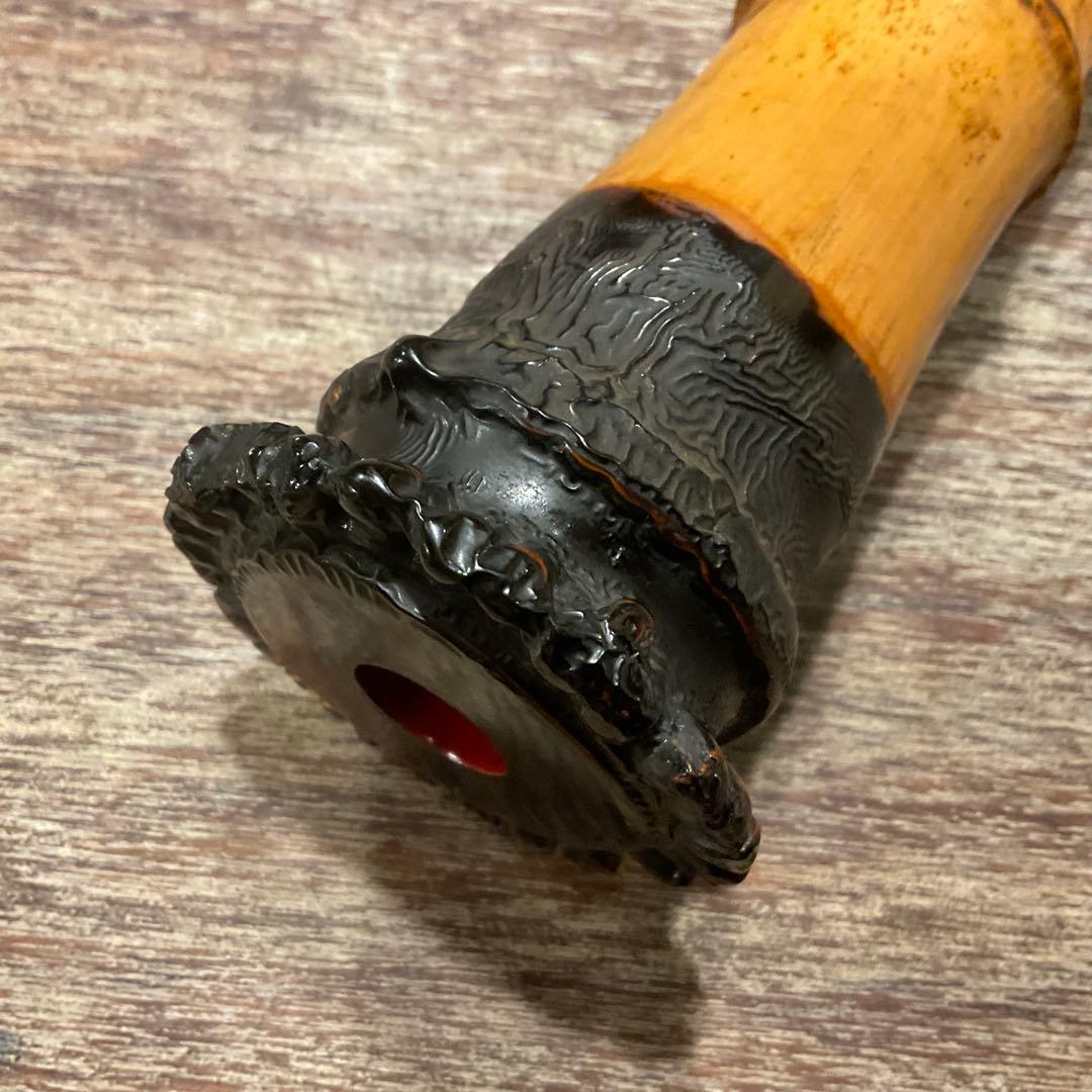 尺八 円山銘 楠華銘 銀継 歌口銀巻き 1尺9寸管 竹製 キャップ