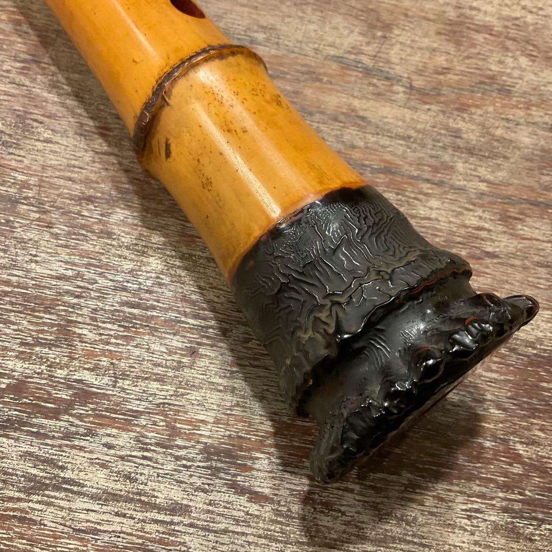 尺八 円山銘 楠華銘 銀継 歌口銀巻き 1尺9寸管 竹製 キャップ