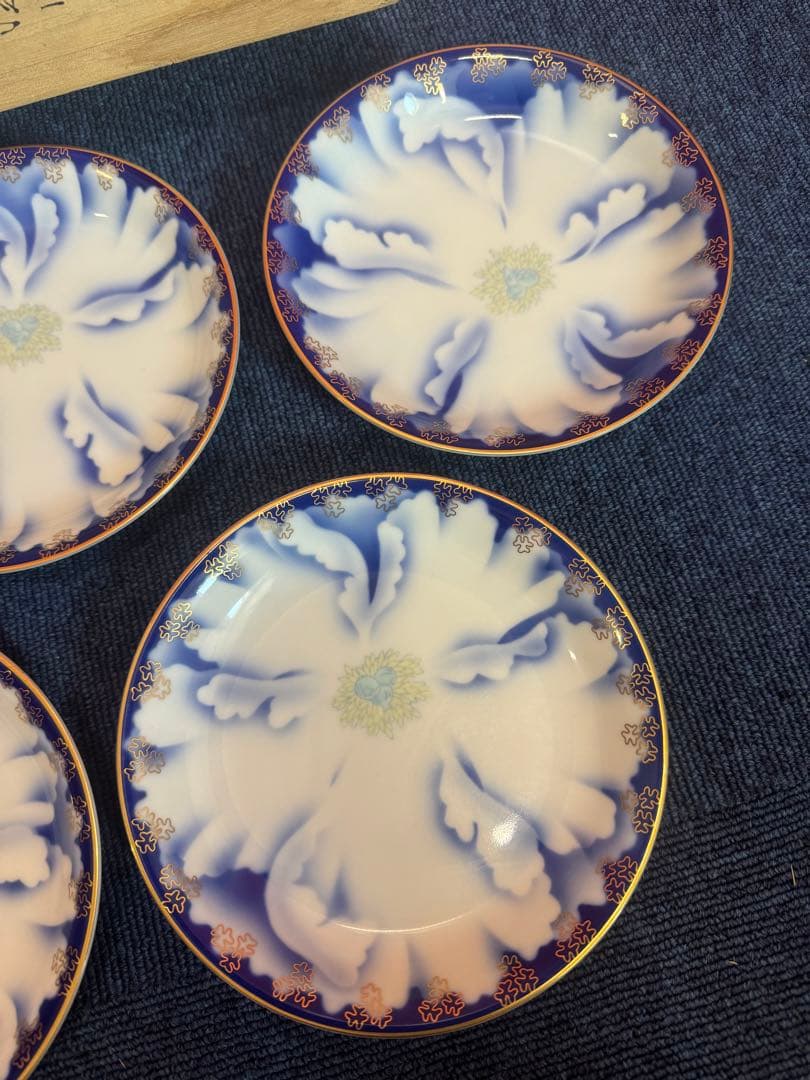 1880 深川製磁　牡丹金ミル　皿　5客　金彩　未使用