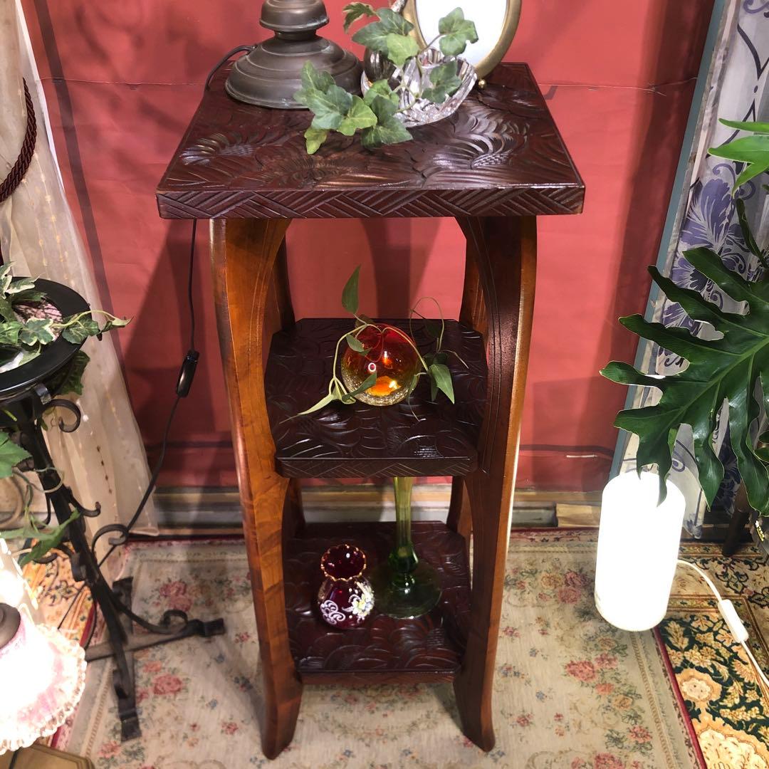 Sale 伝統工芸　日光彫り　咲き誇る花の三段　アクセントキャビネット