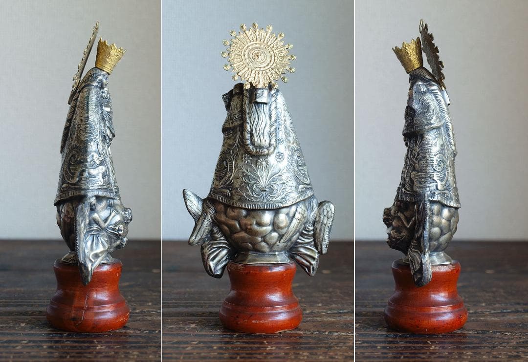 無力の聖母 聖母マリア幼子イエス像 洋銀 スペイン 宗教装飾/K131