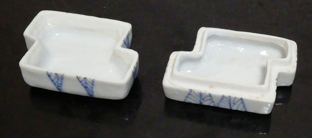 須田青華作　九谷焼　染付　拍子木　香合　共箱　栞付　茶道具