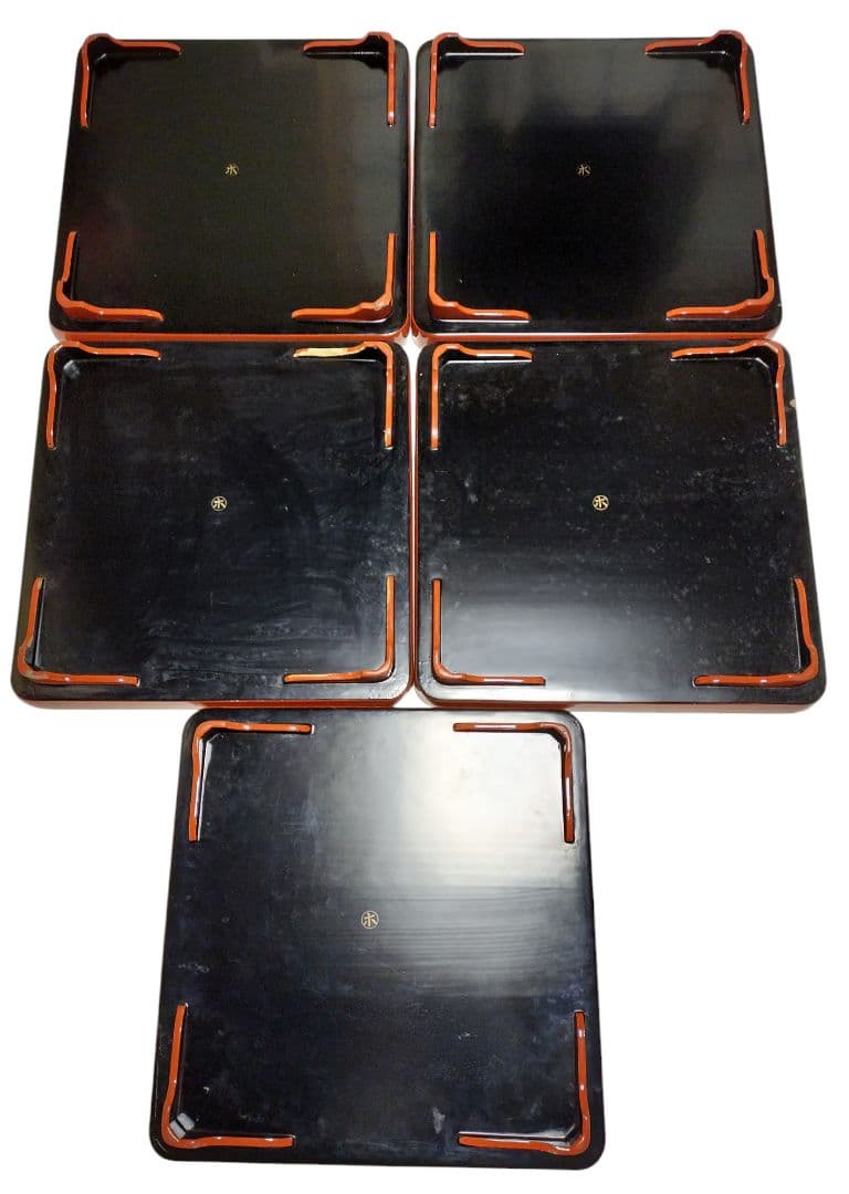 【5客脚付蒔絵膳 】漆器　会席膳 Lサイズ　御膳　朱塗　正月　祭事　アンティーク