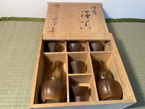 備前焼 酒器セット 徳利 2客 猪口 5客 共箱