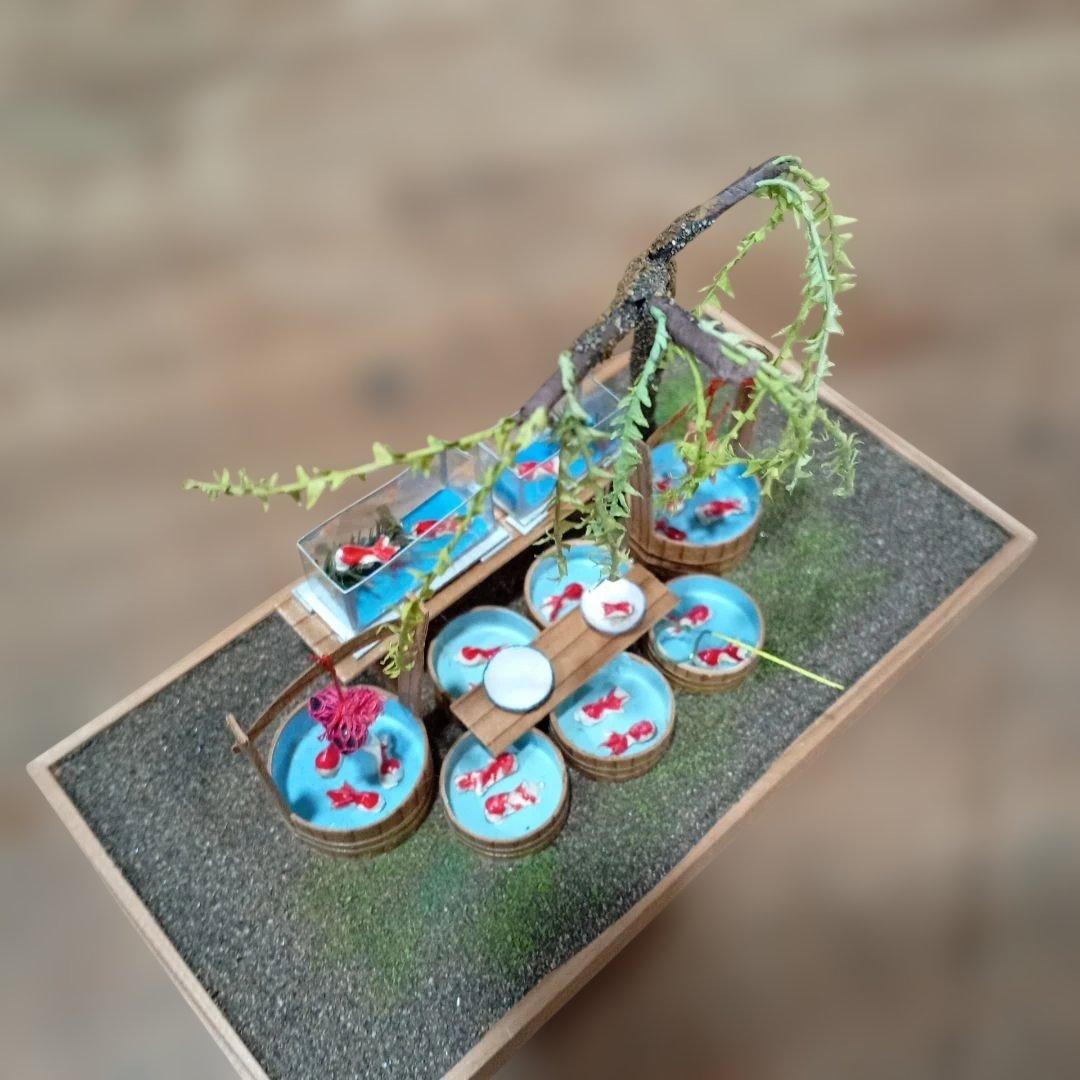 年代物 江戸趣味小玩具　浅草 助六 ミニチュア　 金魚屋　金魚掬い 作家