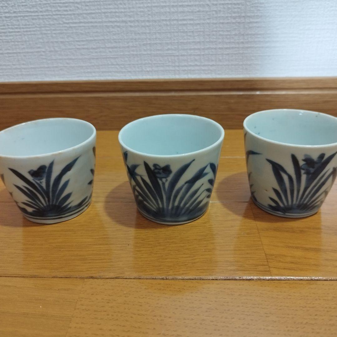 ひ*し様 古伊万里　菖蒲模様の染付　蕎麦猪口　5個セット！　江戸期頃
