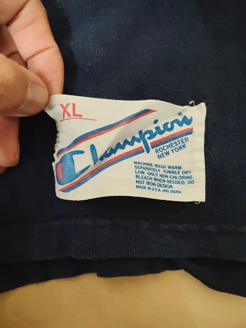 チャンピオン NAVY 両面プリント 七部袖 XLヴィンテージ USA