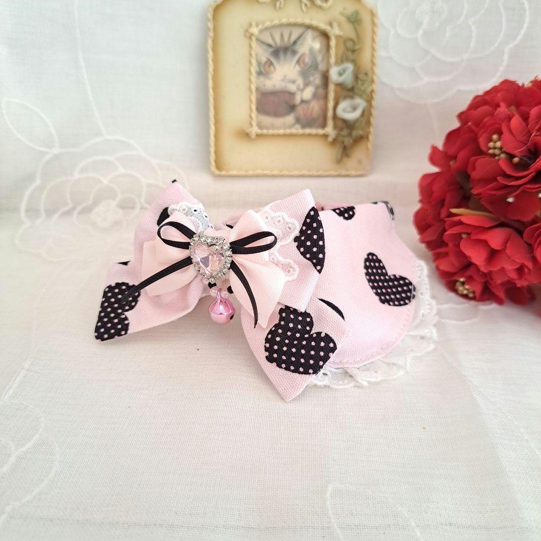 ss55、幅広シュシュバレンタインハート柄(グリーン)わんちゃん猫ちゃん用