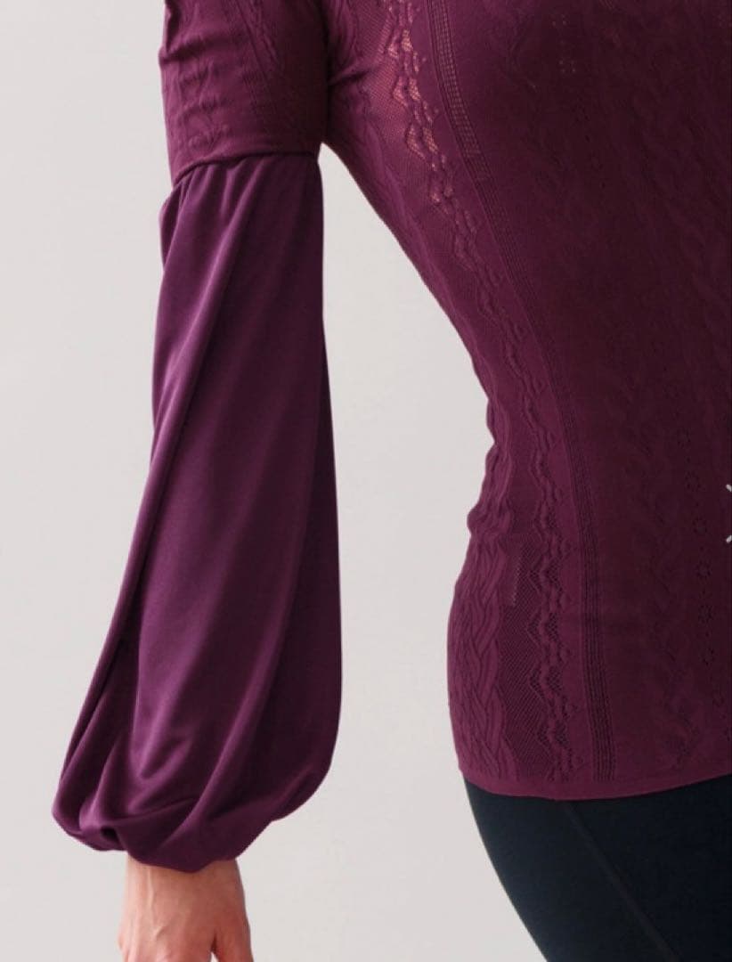 チャコット　ノーソーイングニット　ドレープスリーブハイネックトップ　プラム　③