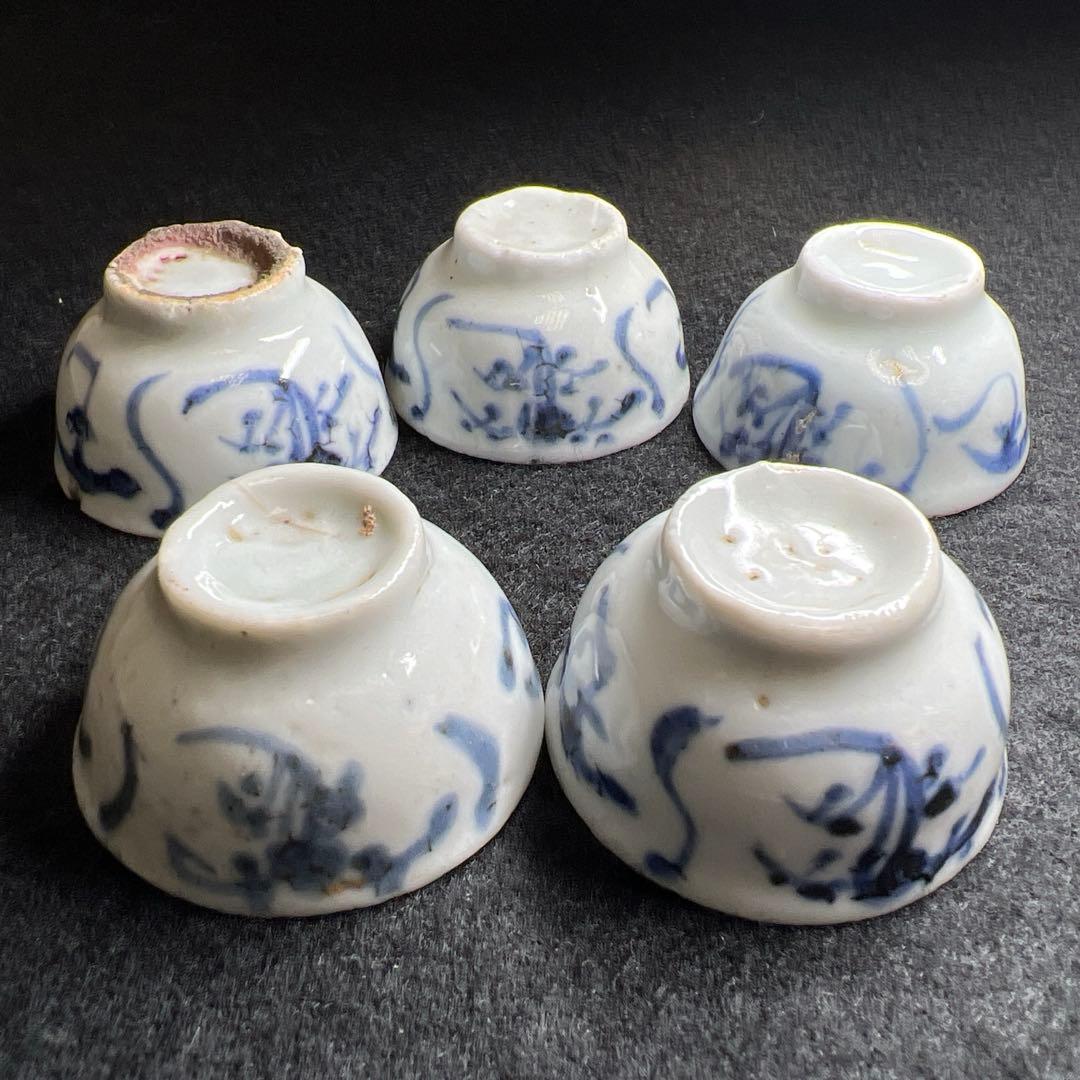 中国明時代　古染付煎茶碗5客　口径約4.3㎝　東Y7-1212☆2Fタサチ