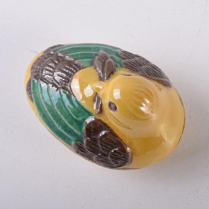 茶道具　平安竹泉造　黄交趾鳥　香合　共布共箱　V　R8622