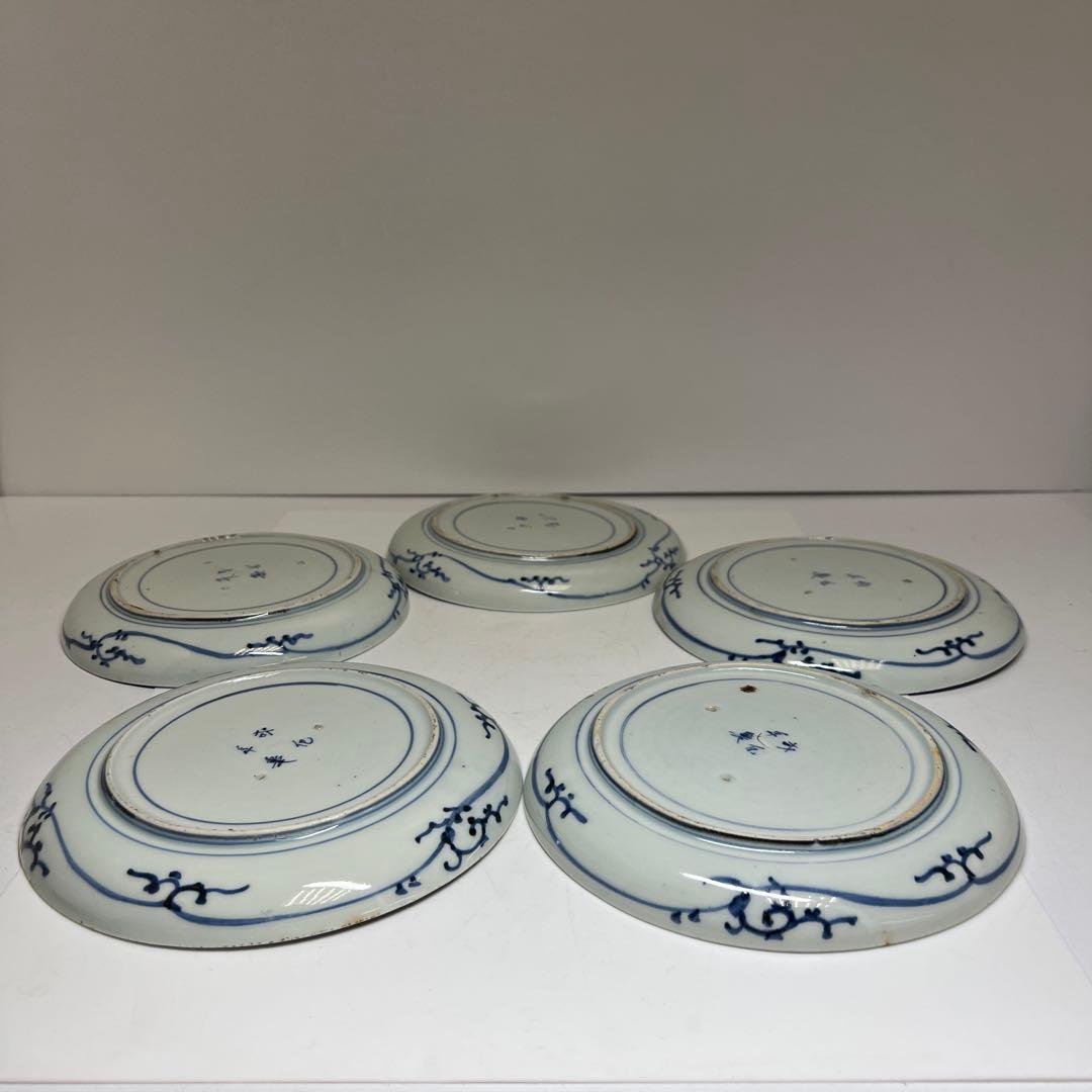 江戸後期　古伊万里　蛸唐草七寸皿5枚　直径約19㎝　東Y7-1208☆2Fトヒオ