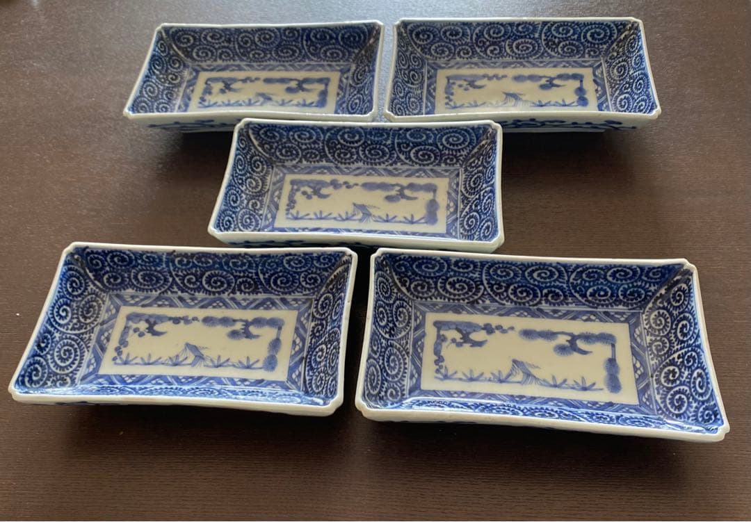 希少　古伊万里タコ唐草文長皿　5枚