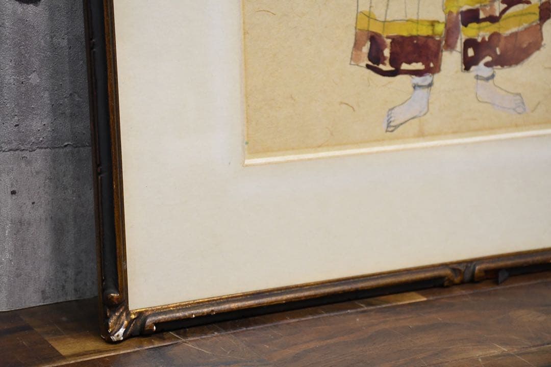 DIC41 真作保証 小川博史 インドの人形 肉筆 水彩画 額装 共シール