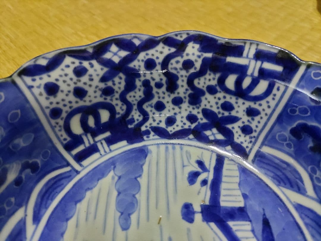 ２客セット　古伊万里　染付　波乗り　兎・ウサギ　鉢・皿（径17㎝）