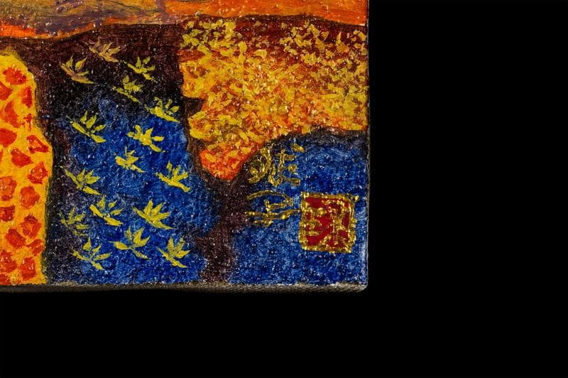 片岡球子　油彩に岩粉　肉筆『羊蹄山の秋』表と裏サイン(印譜)　P8　額　b406