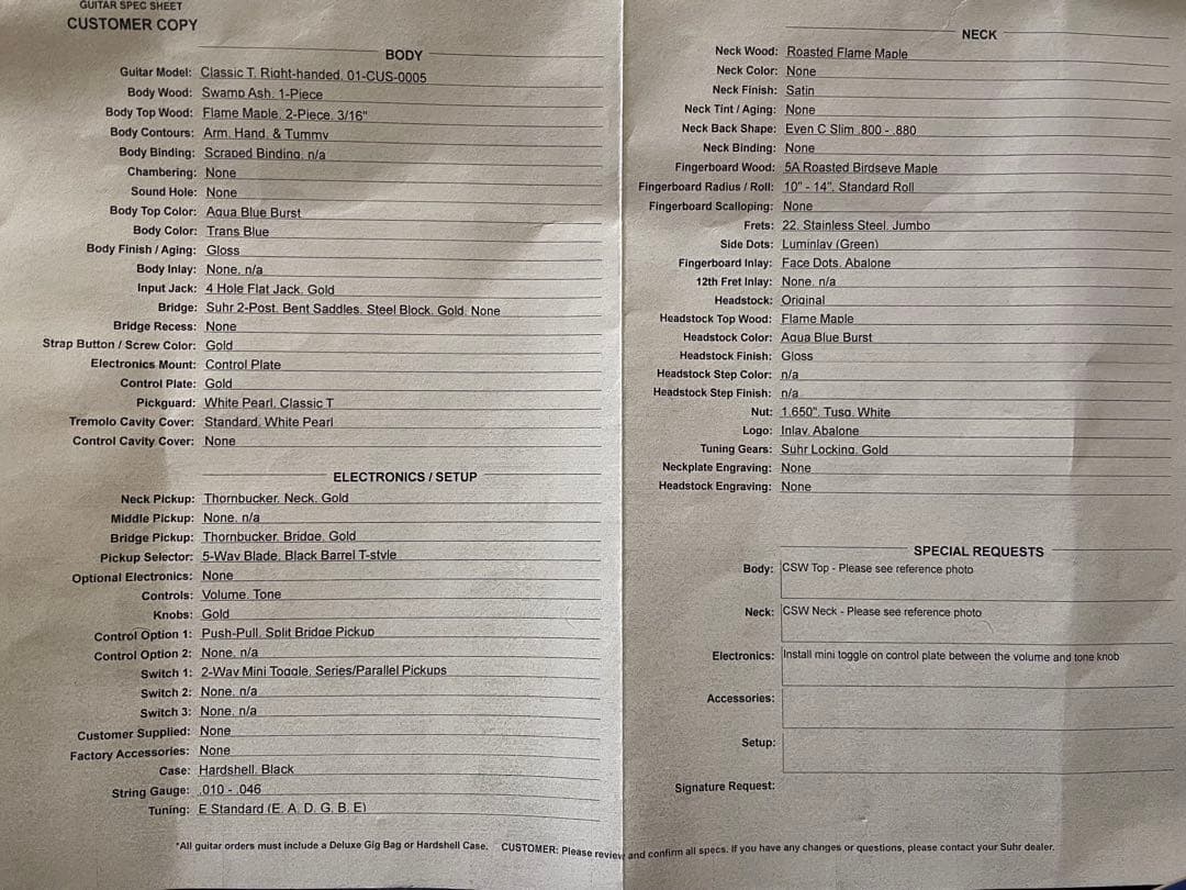 【レア新品同様】5A Suhr Classic T Custom CSW