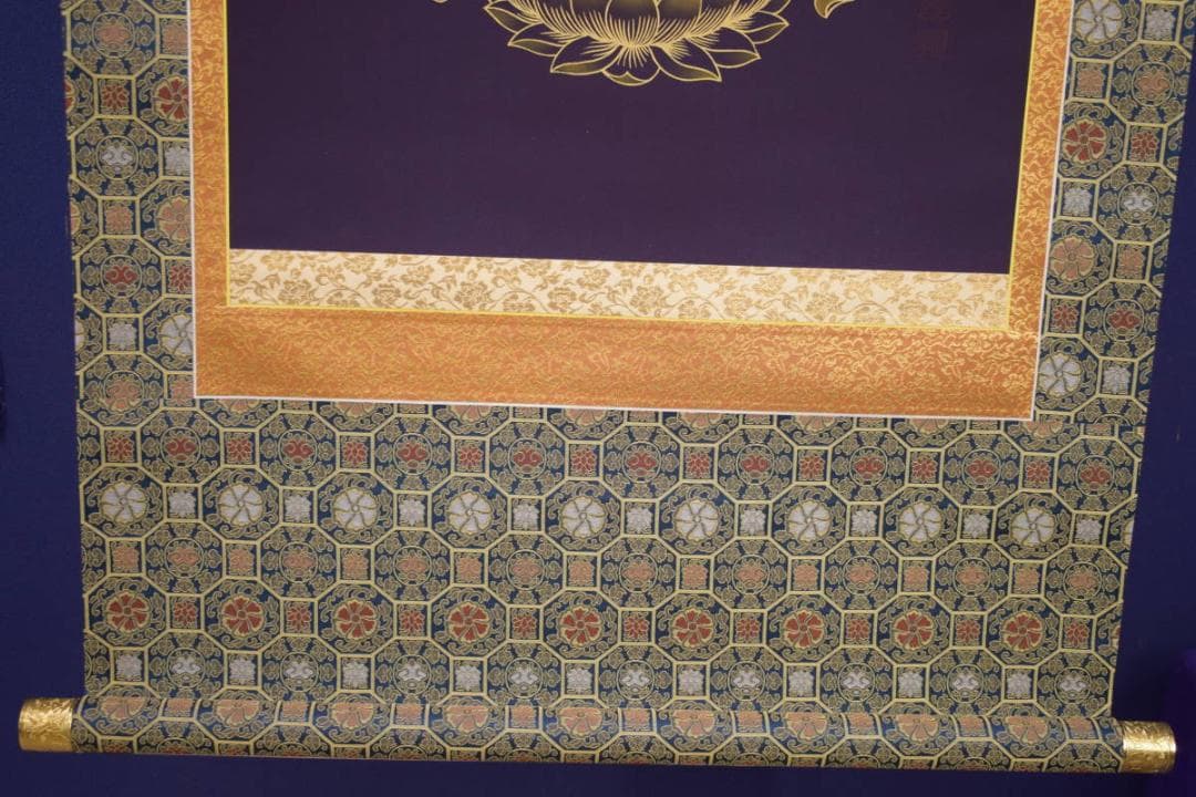 竹内宗華/観音画賛/紺紙/桐共箱付/布袋屋掛軸HI-718