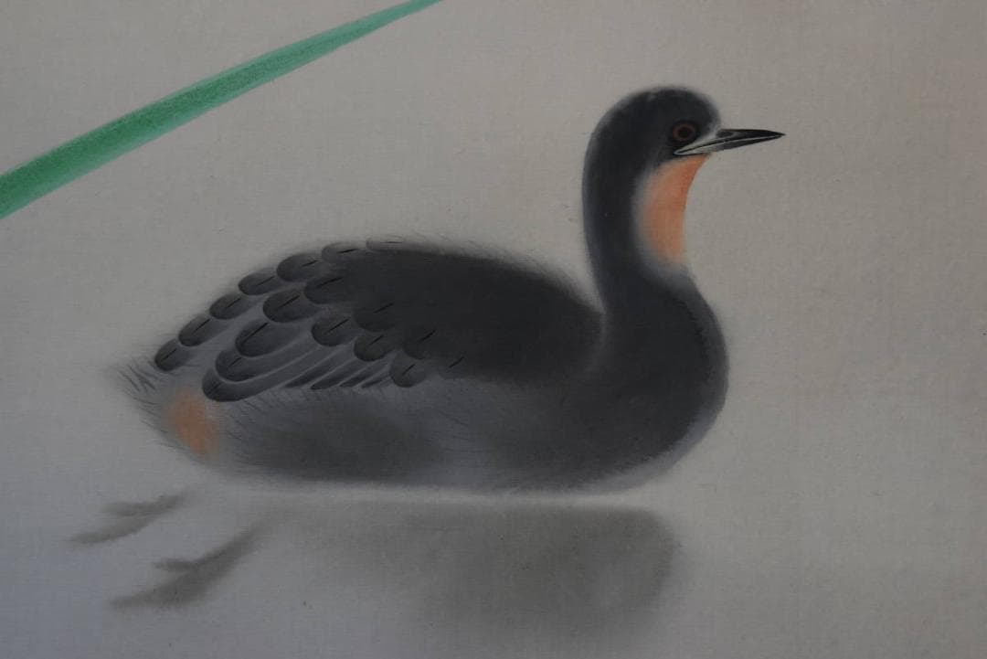 【真作】梅村素渓/池畔図/芦に水禽図/横物/水鳥図/掛軸/名家伝来/AA-270