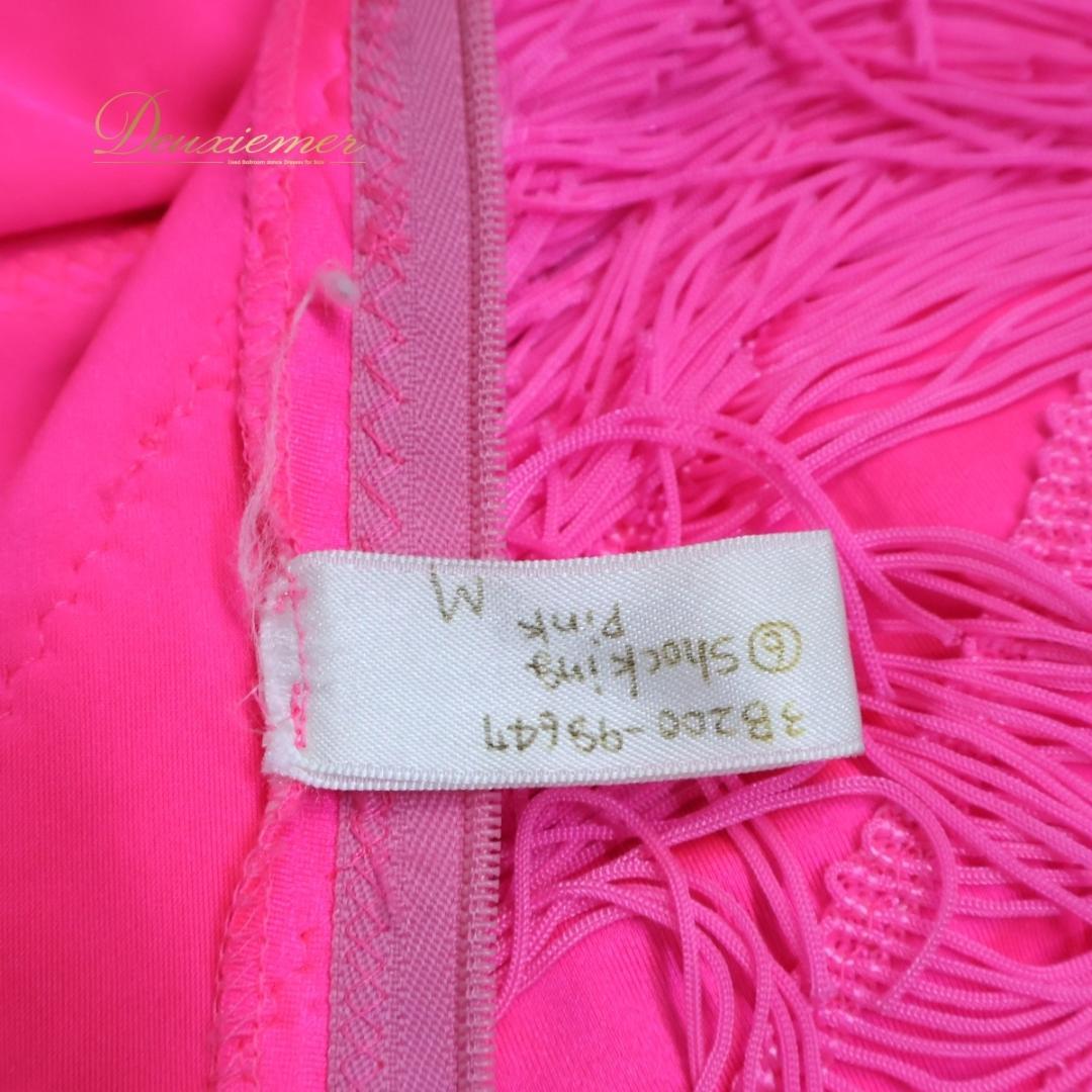 【社交ダンス衣装】ピンク ラテン ドレス ワンピース フリンジ 蛍光 デモ 競技