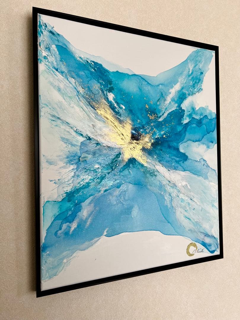 原画/額装済み/和風/禅/絵画/アート/抽象画/モダン/ホテル/青/ゴールド