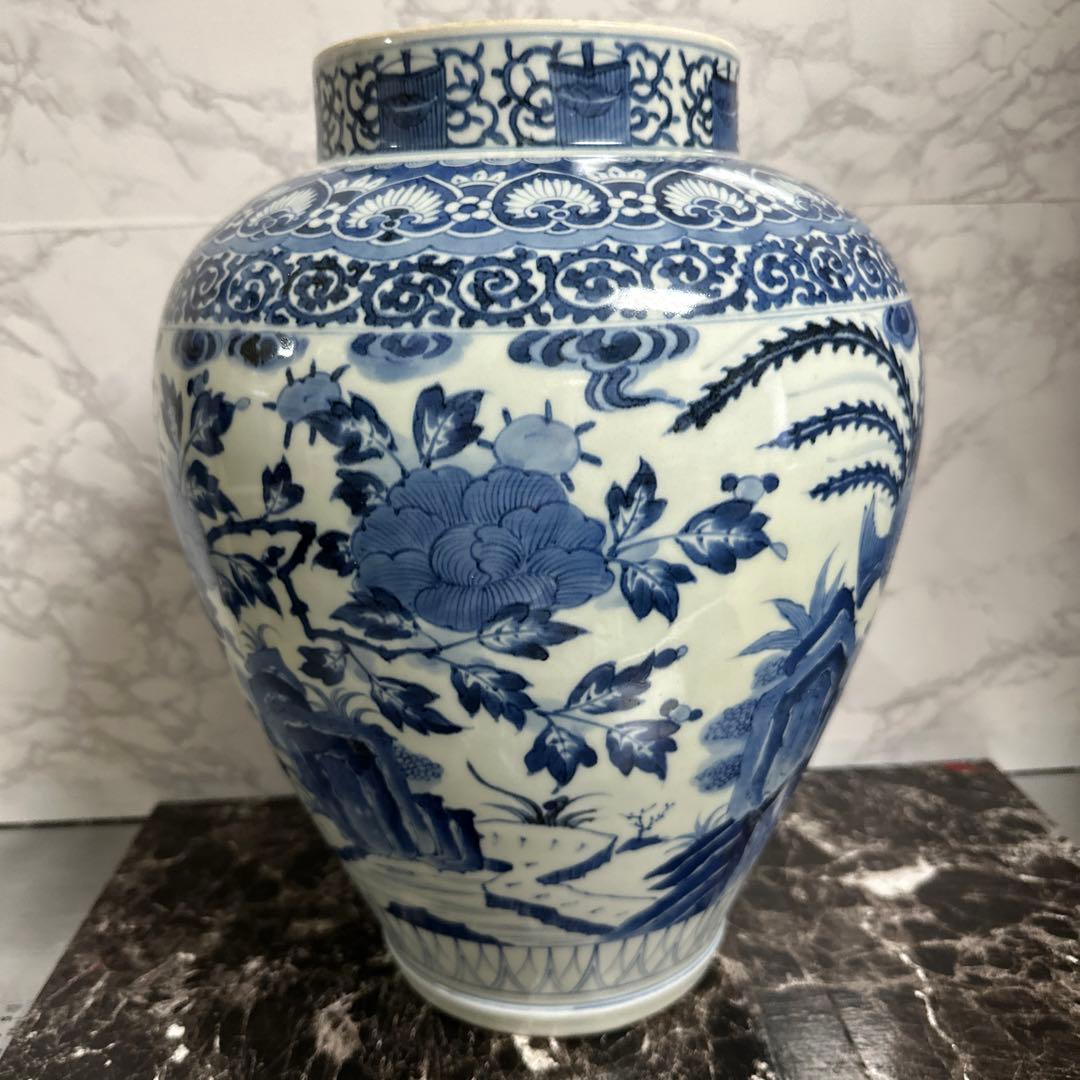 沈香壺、藍柿右衛門、染め付け、牡丹鳳凰図、