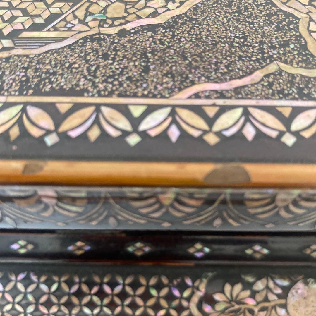 木製　総貝模様　台　木箱入り