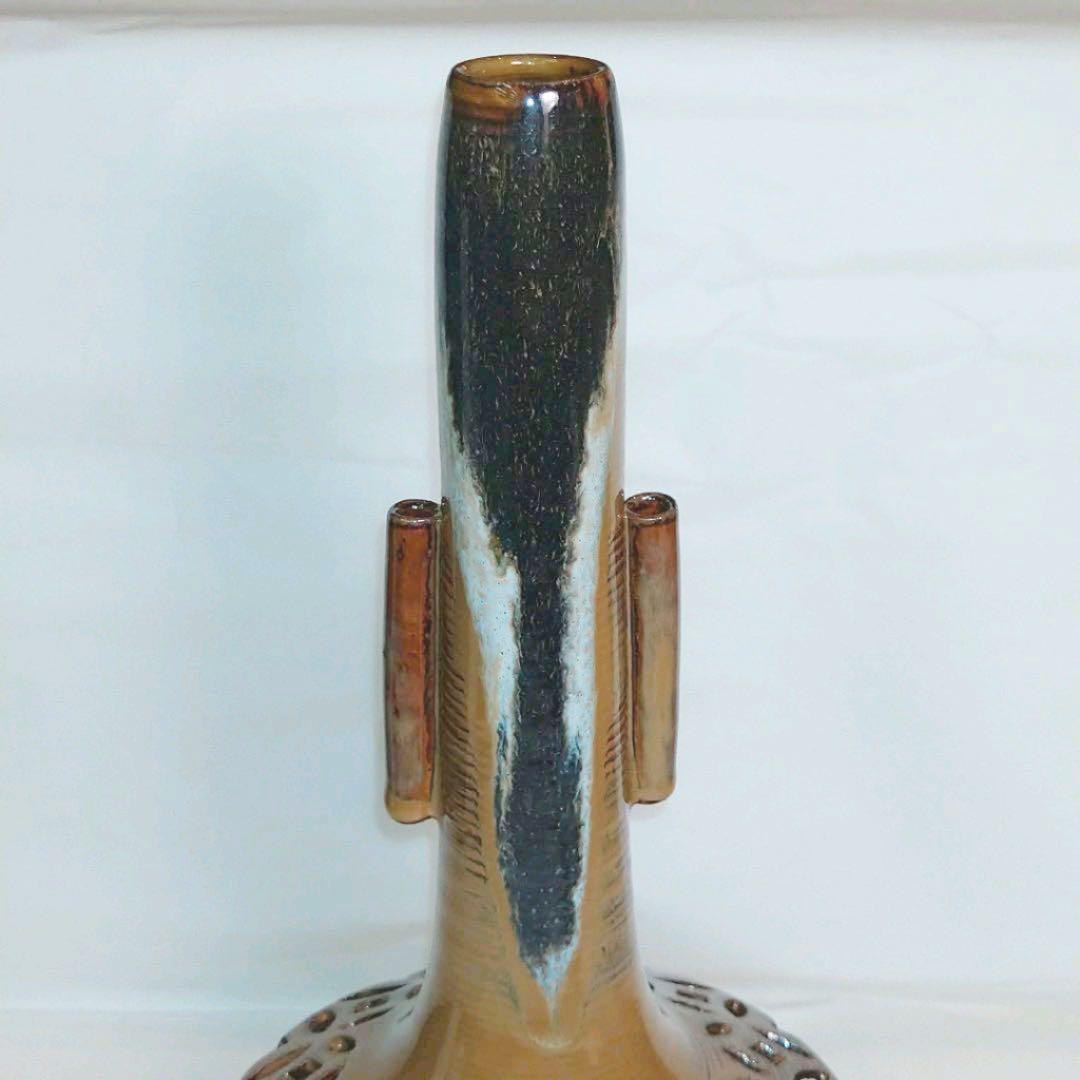 【茶道具】十五代 亀井味楽作　高取焼　七宝透花入