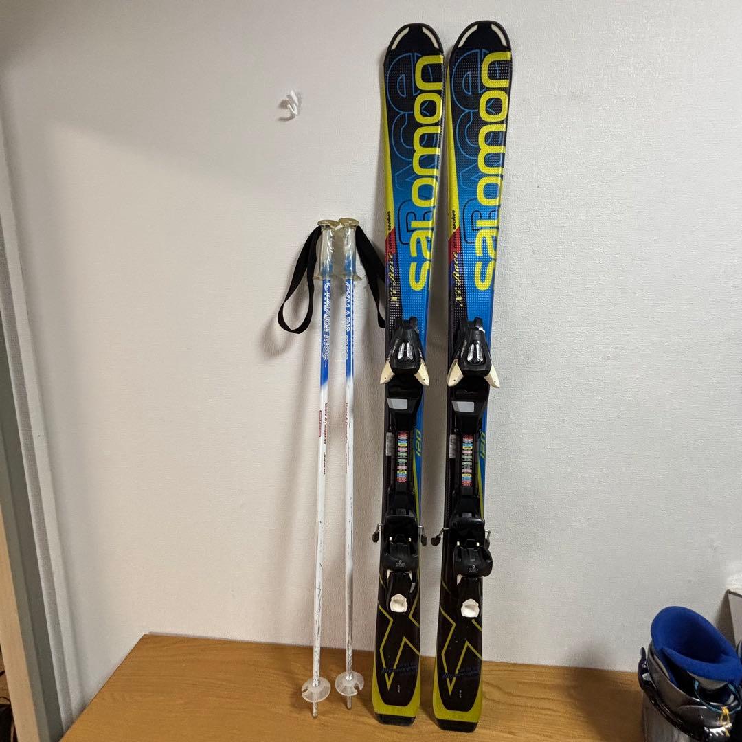 ジュニアスキーセット　ストック付　Salomon 120cm 23-23.5cm