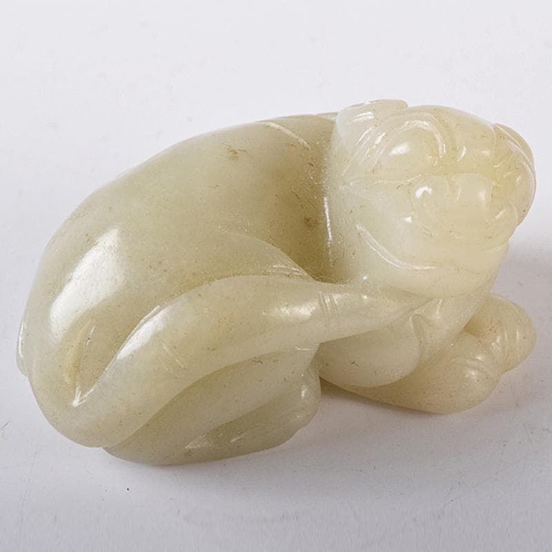 中国　玉石彫刻　神獣　根付　紙鎮　置物　C　8663E